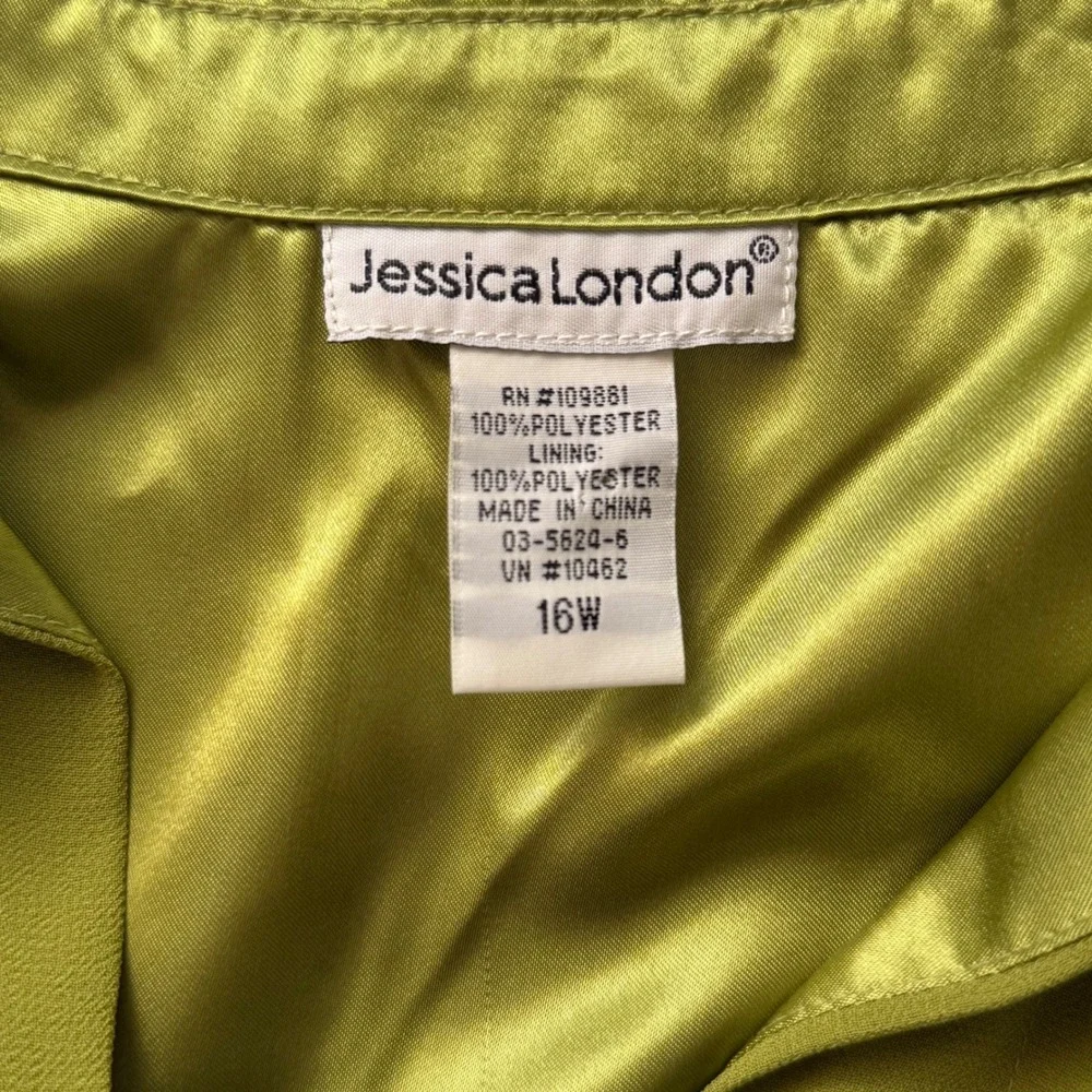 Jessica London Pleated Midi Dress Women 16W Green Excellent Short Sleeve Belted - Picture 6 of 6